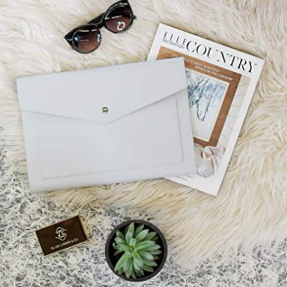 GLASS LADDER & CO Megan Portfolio Clutch Tech Organizer Light Gray Vegan Leather